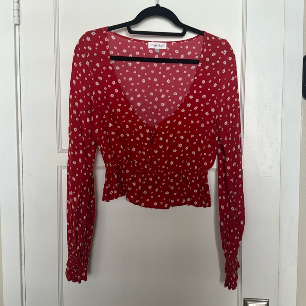 Privacy Please red blouse
